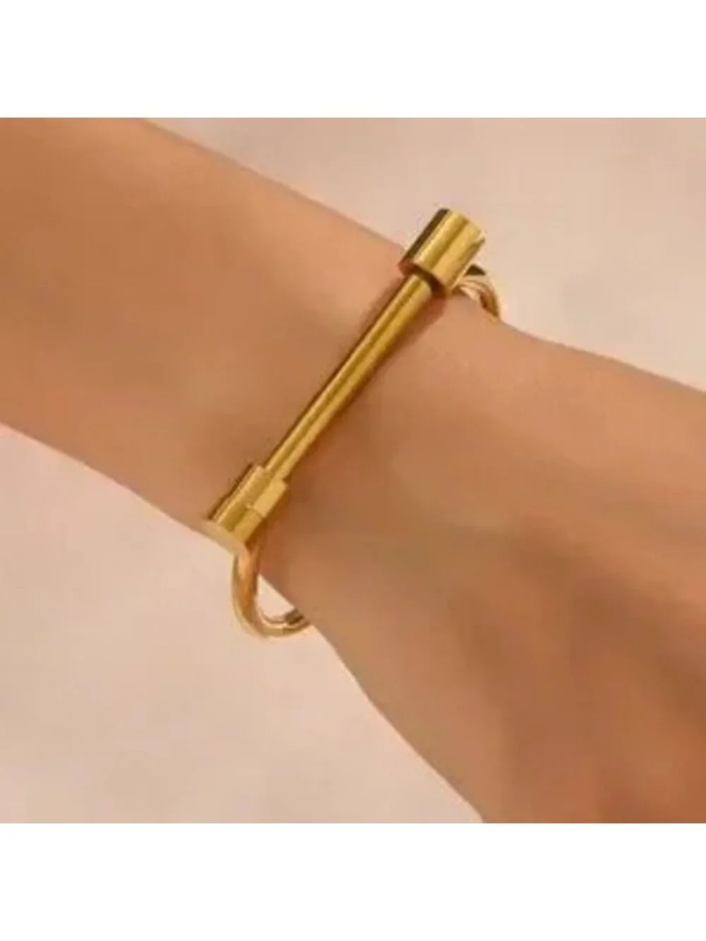 Gold Stainless Steel Bar Cuff Bracelet Tarnish Resistant Minimalist